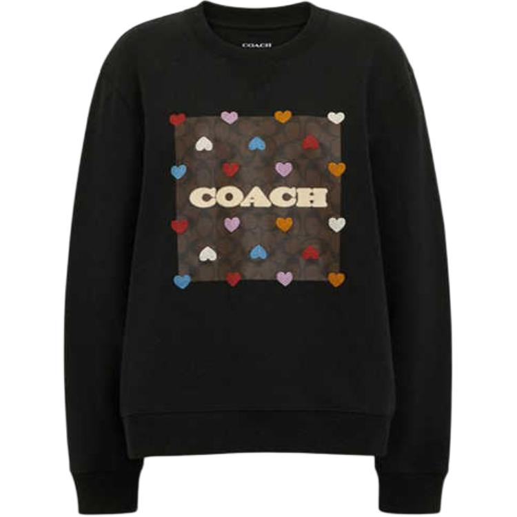 Order (Women) COACH SS24  Black Rainbow Heart Logo Crewneck Sweatshirt. CP316-BLK
