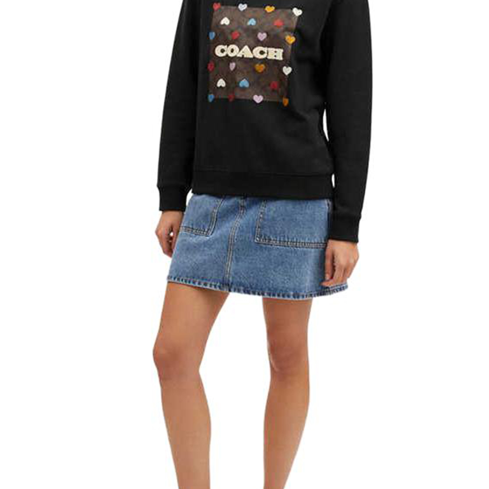 Purchase (Women) COACH SS24  Black Rainbow Heart Logo Crewneck Sweatshirt. CP316-BLK