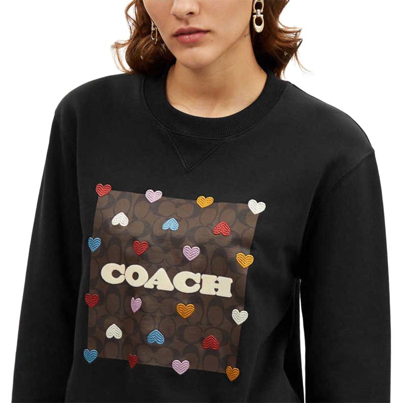 Sizing (Women) COACH SS24  Black Rainbow Heart Logo Crewneck Sweatshirt. CP316-BLK