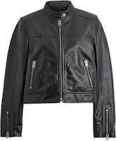 (Women) COACH SS24 Black Short Leather Jacket with Stand Collar and Long Sleeves. CN443-BLK (Women) COACH SS24 Black Short Leather Jacket with Stand Collar and Long Sleeves. CN443-BLK