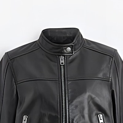 (W) コーチ SS24 ブラック スタンドカラー 長袖 レザーショートジャケット CN443-BLK Shop (W) コーチ SS24 ブラック スタンドカラー 長袖 レザーショートジャケット CN443-BLK