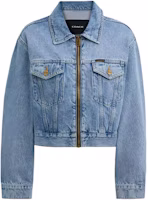 (Women) COACH SS24 Blue Logo Patch Denim Jacket Long Sleeve with Zipper. CS109-BLU (Women) COACH SS24 Blue Logo Patch Denim Jacket Long Sleeve with Zipper. CS109-BLU