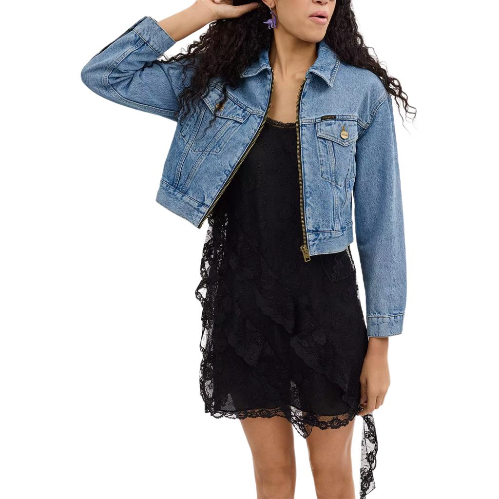 Lookbook (W) コーチ SS24 ブルーロゴパッチ デニムジャケット 長袖 ジッパー付き. CS109-BLU