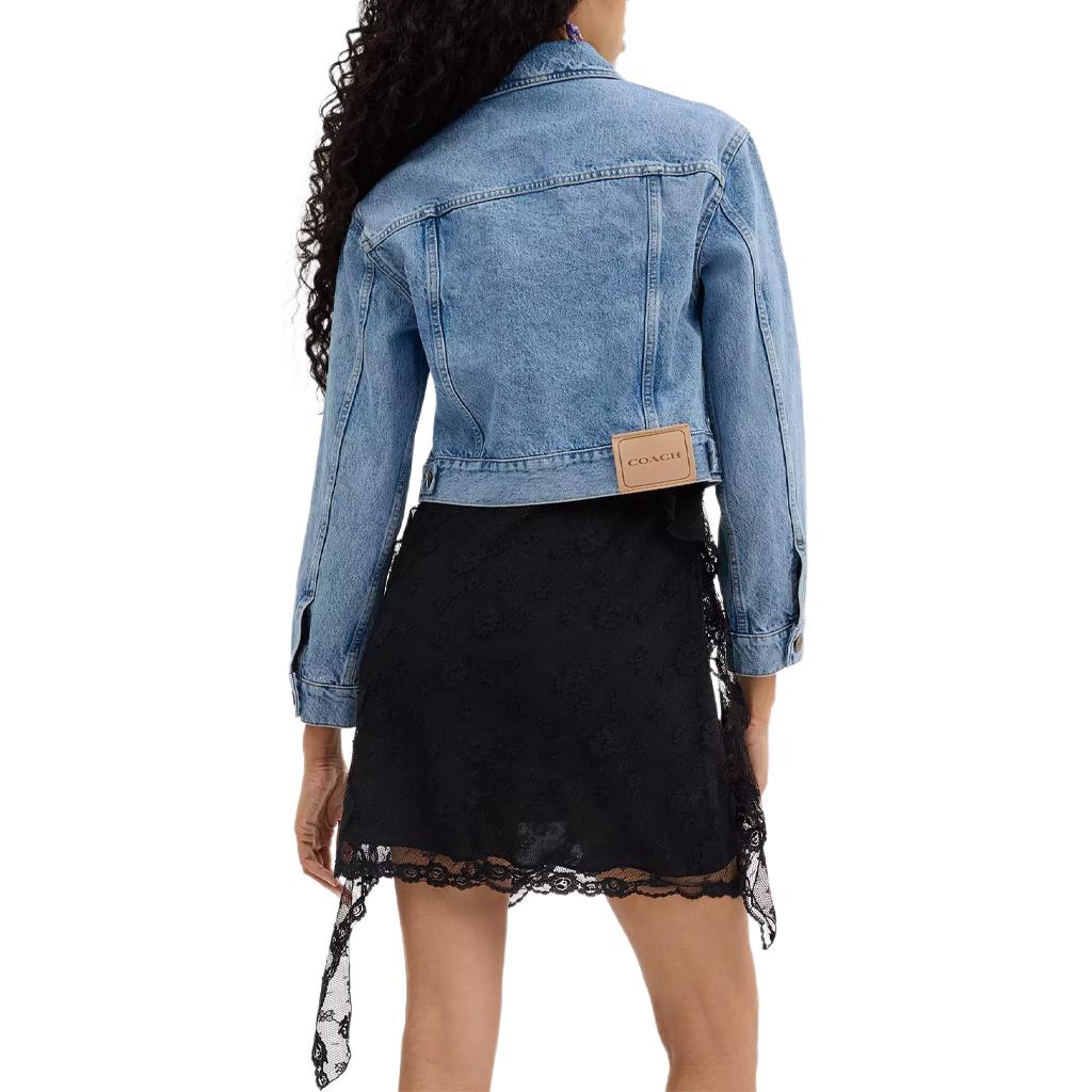 Shop (W) コーチ SS24 ブルーロゴパッチ デニムジャケット 長袖 ジッパー付き. CS109-BLU