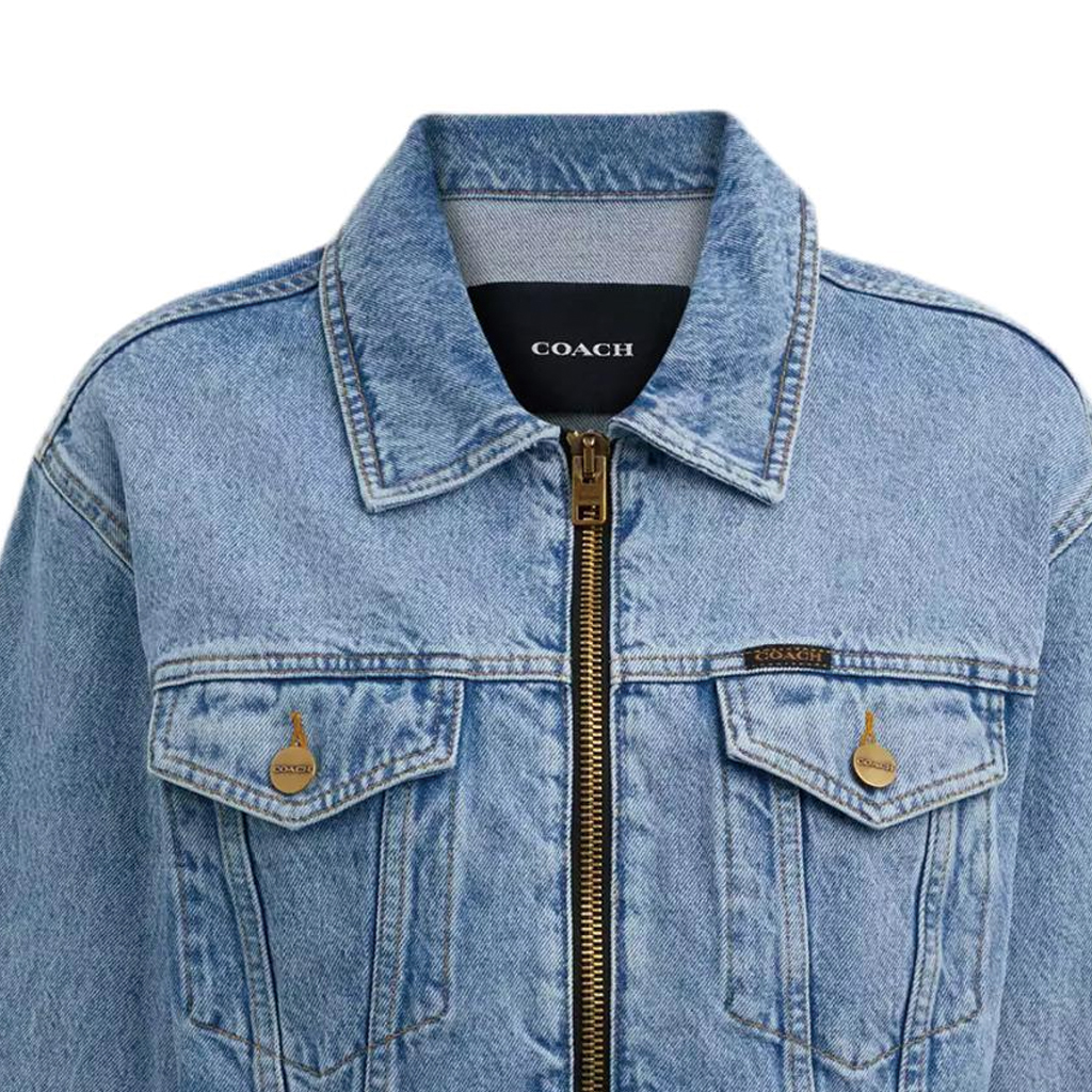 Purchase (W) コーチ SS24 ブルーロゴパッチ デニムジャケット 長袖 ジッパー付き. CS109-BLU