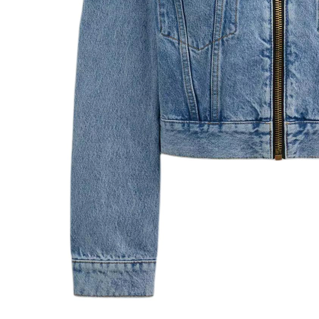 Sizing (W) コーチ SS24 ブルーロゴパッチ デニムジャケット 長袖 ジッパー付き. CS109-BLU