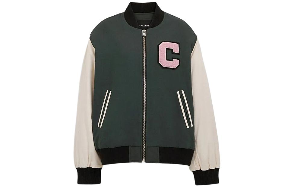 (Women) COACH SS24  Colorblock Letter Print Zip-Up Jacket Forest Green CO848-FGN