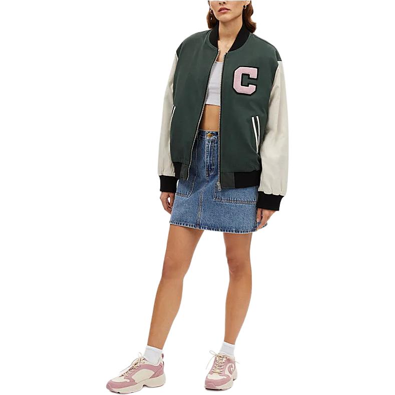 Lookbook (W) 蔻驰 SS24 字母印花拼色拉链夹克 森林绿 CO848-FGN