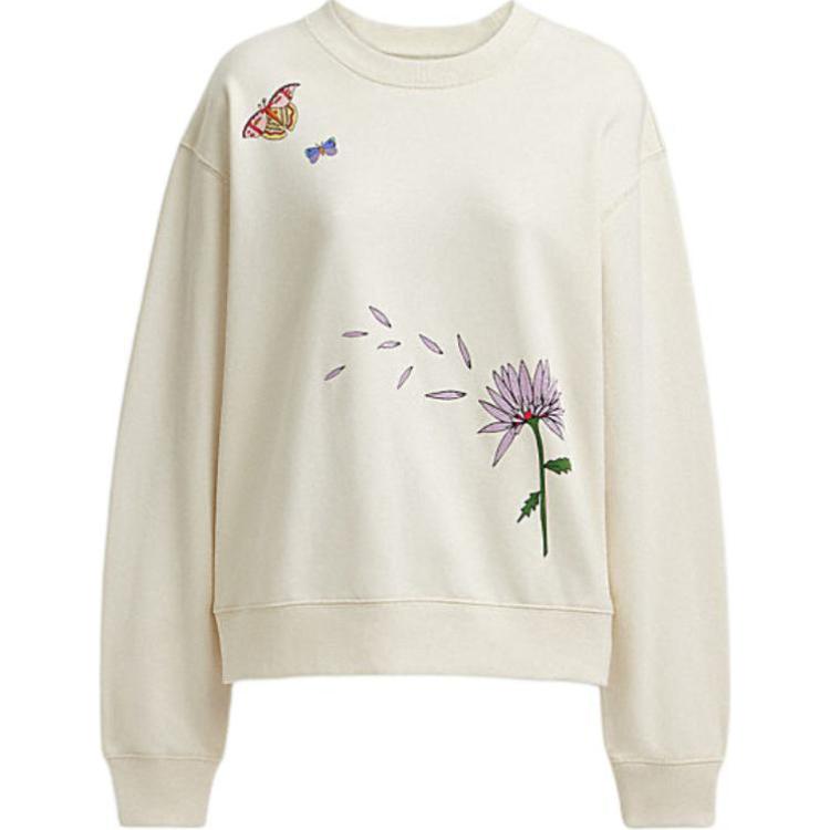 (Women) COACH SS24  Floral Print Crewneck Long Sleeve Sweatshirt Cream Color. CT621-CRM