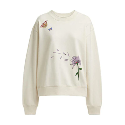 (Women) COACH SS24 Floral Print Crewneck Long Sleeve Sweatshirt Cream Color. CT621-CRM