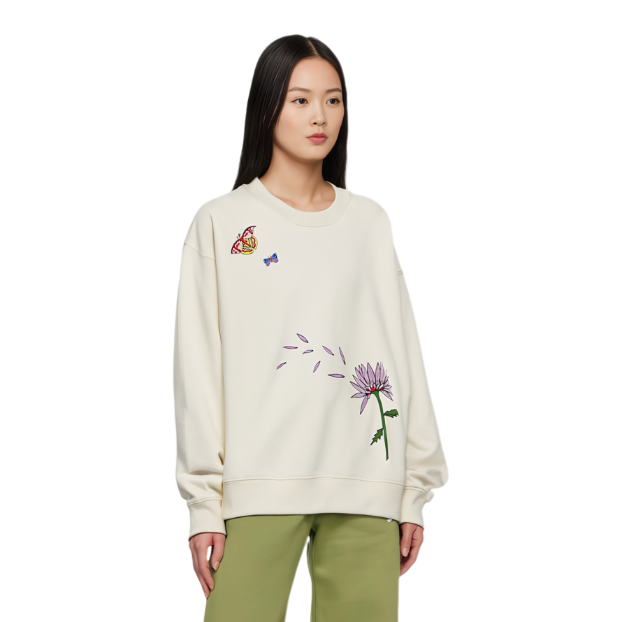 Shop (Women) COACH SS24  Floral Print Crewneck Long Sleeve Sweatshirt Cream Color. CT621-CRM