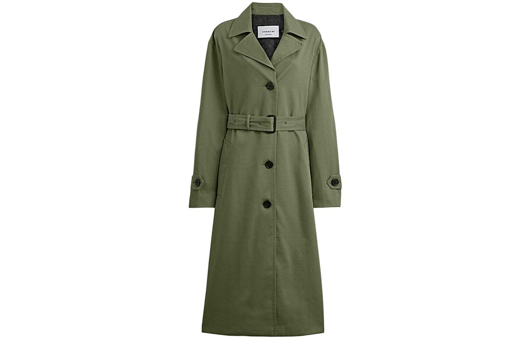 (Women) COACH SS24  Green Single-Breasted Belted Casual Trench Coat CS607-TV4