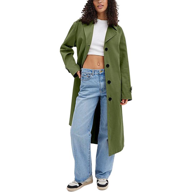 Lookbook (W) 코치 SS24 그린 싱글 브레스트 벨트 캐주얼 트렌치 코트 CS607-TV4