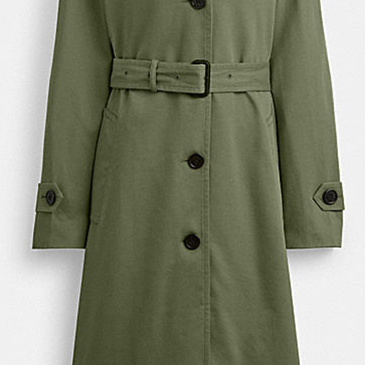 Details for (W) 코치 SS24 그린 싱글 브레스트 벨트 캐주얼 트렌치 코트 CS607-TV4