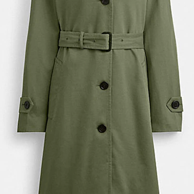 (W) 코치 SS24 그린 싱글 브레스트 벨트 캐주얼 트렌치 코트 CS607-TV4 Details for (W) 코치 SS24 그린 싱글 브레스트 벨트 캐주얼 트렌치 코트 CS607-TV4