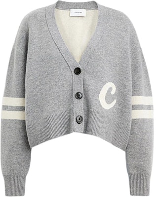 (W) 蔻驰 SS24 灰色V领logo刺绣开襟针织开衫. CT061-NZ2 Buy (W) 蔻驰 SS24 灰色V领logo刺绣开襟针织开衫. CT061-NZ2