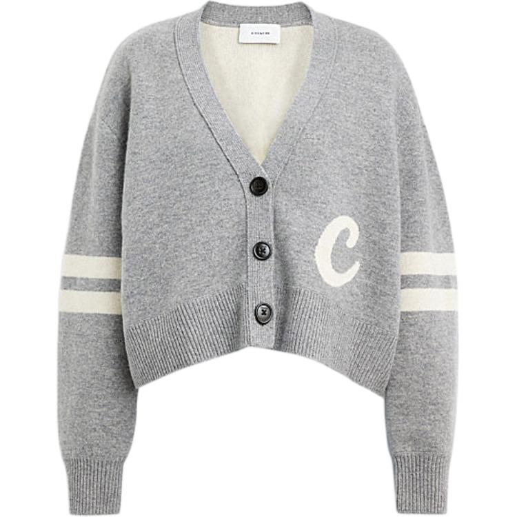 Order (W) 蔻驰 SS24 灰色V领logo刺绣开襟针织开衫. CT061-NZ2