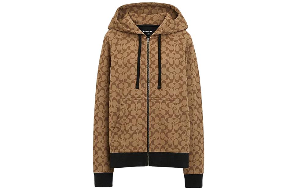 Order (Women) COACH SS24  Letter Drawstring Zip Casual Hoodie Khaki. CR040-E7V