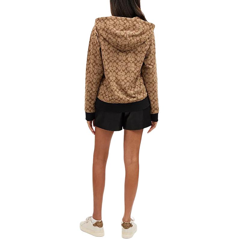 Shop (Women) COACH SS24  Letter Drawstring Zip Casual Hoodie Khaki. CR040-E7V