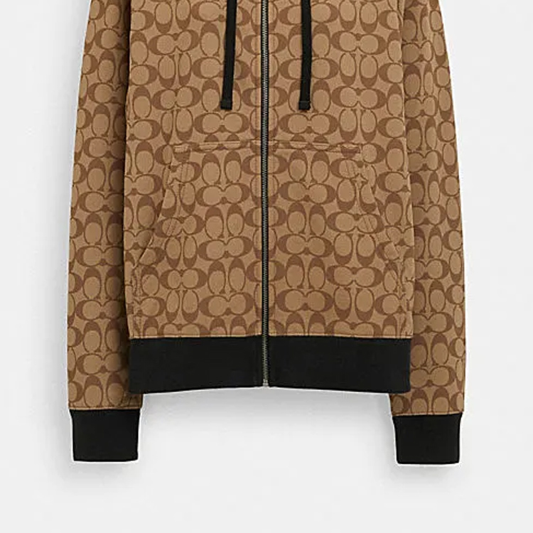 Details for (Women) COACH SS24  Letter Drawstring Zip Casual Hoodie Khaki. CR040-E7V