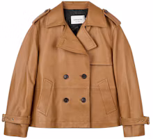 Order (Women) COACH SS24 Light Brown Leather Jacket Long Sleeve with Button Front CL357-LQD