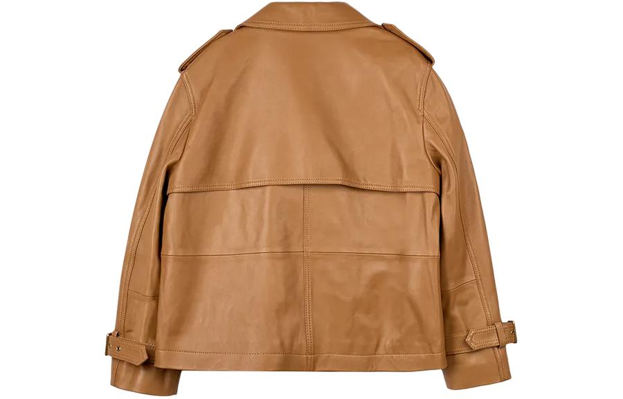 Lookbook (Women) COACH SS24  Light Brown Leather Jacket Long Sleeve with Button Front CL357-LQD