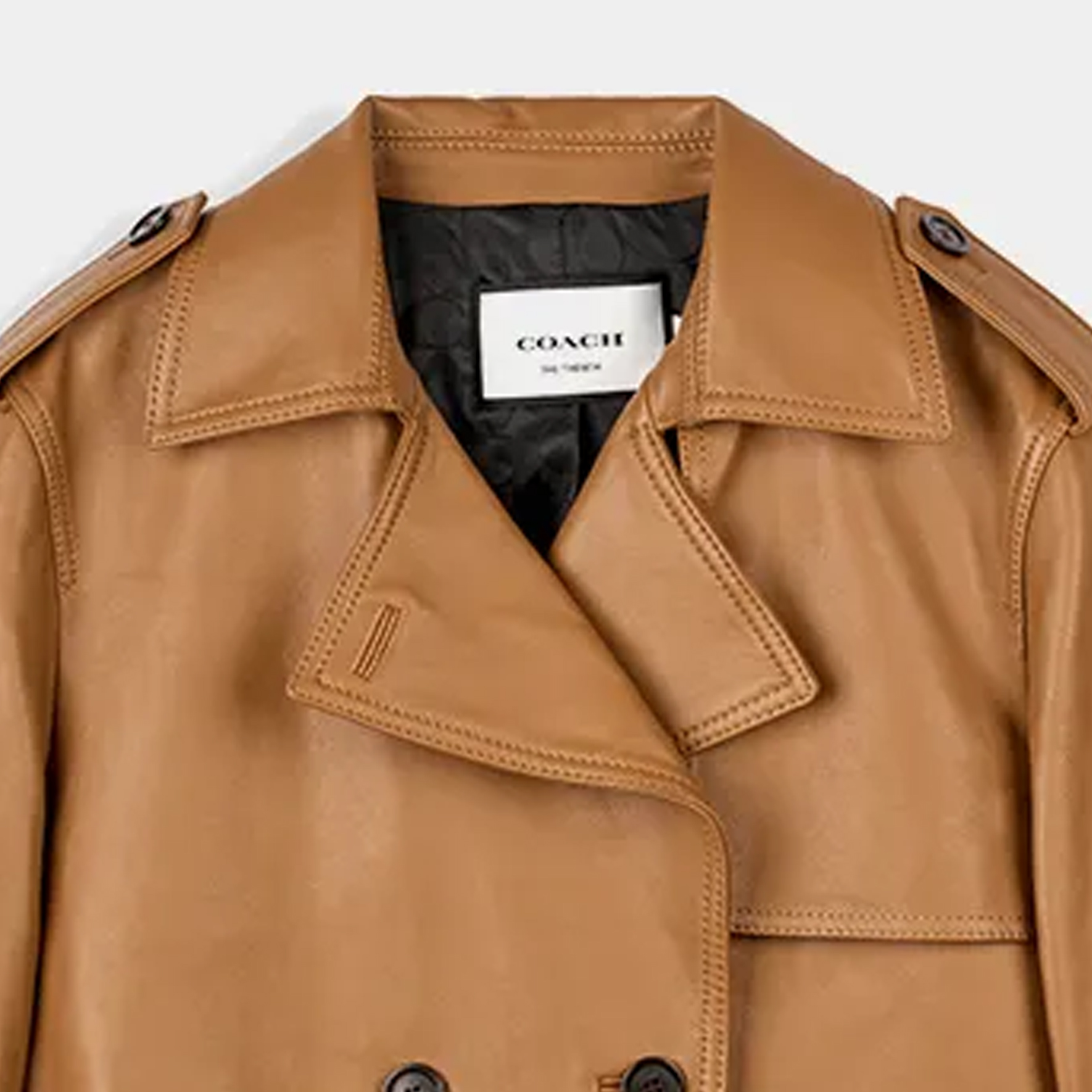 Shop (Women) COACH SS24  Light Brown Leather Jacket Long Sleeve with Button Front CL357-LQD