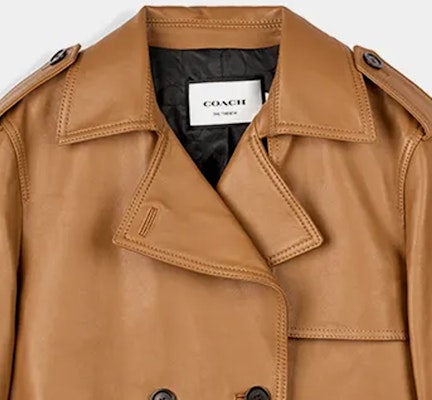 (Women) COACH SS24 Light Brown Leather Jacket Long Sleeve with Button Front CL357-LQD Shop (Women) COACH SS24 Light Brown Leather Jacket Long Sleeve with Button Front CL357-LQD