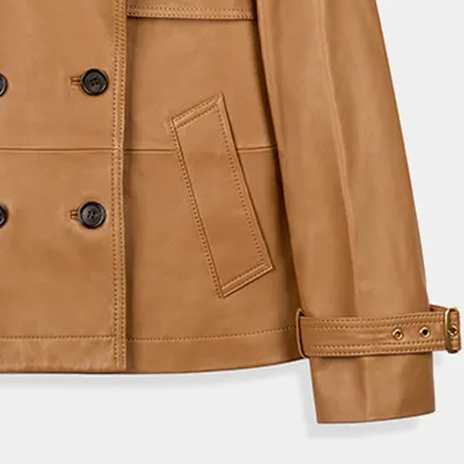 Details for (Women) COACH SS24  Light Brown Leather Jacket Long Sleeve with Button Front CL357-LQD