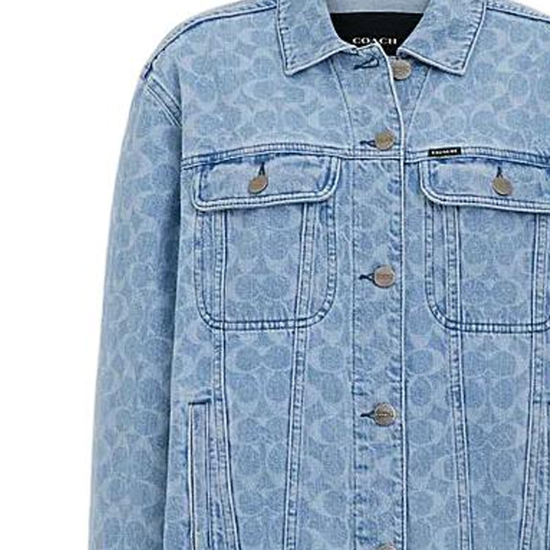 Details for (W) コーチ SS24 ロゴ柄デニムジャケット - ライトウォッシュ, 長袖. CL264-P9J