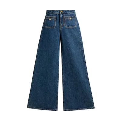 (Women) COACH SS24 Mid-Waist Straight Leg Jeans Deep Blue CX403-MZ3