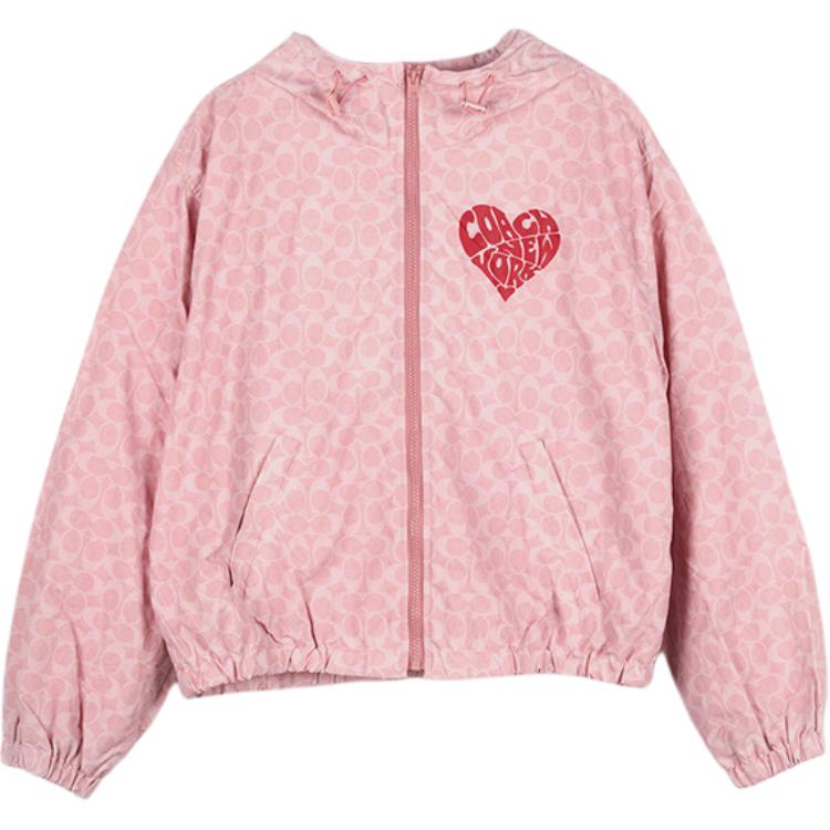 Order (W) COACH SS24 Jaket Hoodie Cetak Logo Hati Warna Pastel dengan Zip. CR713-LRD