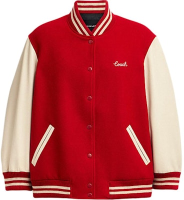 (Women) COACH SS24 Red Striped Button-Up Baseball Collar Jacket. CX336-RED Buy (Women) COACH SS24 Red Striped Button-Up Baseball Collar Jacket. CX336-RED