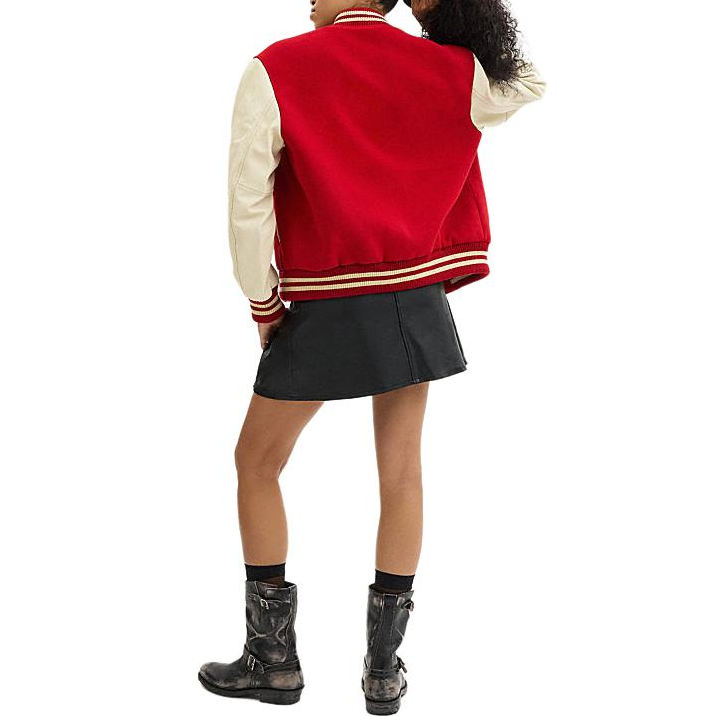 Purchase (Women) COACH SS24  Red Striped Button-Up Baseball Collar Jacket. CX336-RED