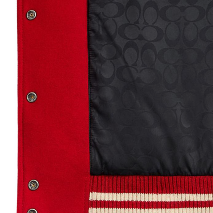 Details for (Women) COACH SS24  Red Striped Button-Up Baseball Collar Jacket. CX336-RED