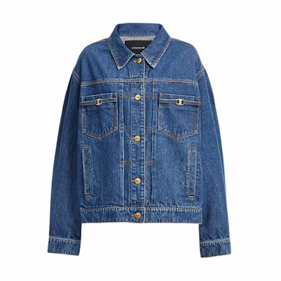 (Women) COACH SS24 Single-Breasted Denim Jacket Blue CU422-MZ3