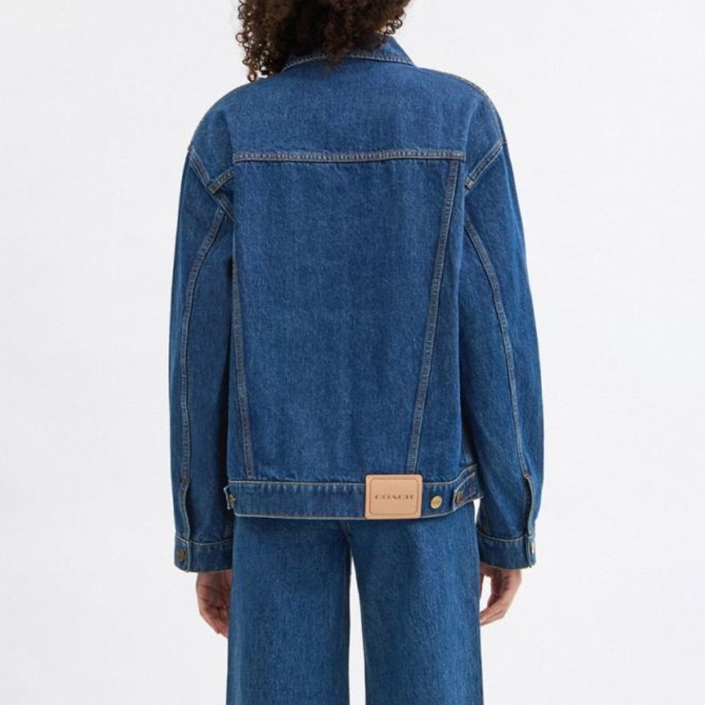 Shop (W) COACH SS24 單排扣牛仔外套 藍色 CU422-MZ3