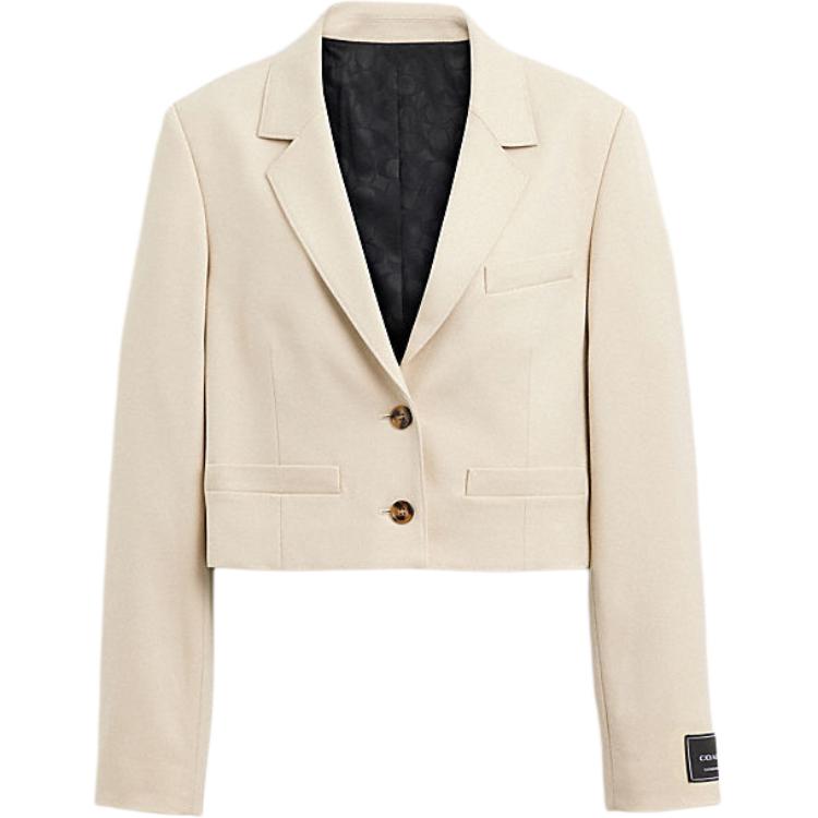 (Women) COACH SS24  Solid Color Single-Breasted Short Blazer Khaki CR732-KHA