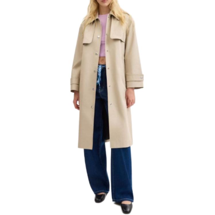 Lookbook (Women) COACH SS24  Solid Single-Breasted Belted Trench Coat in Light Khaki. CT428-LKH