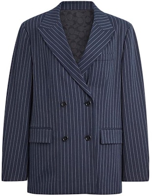 (Women) COACH SS24 Striped Double-Breasted Blazer Navy Blue. CN472-NVWT Order (Women) COACH SS24 Striped Double-Breasted Blazer Navy Blue. CN472-NVWT