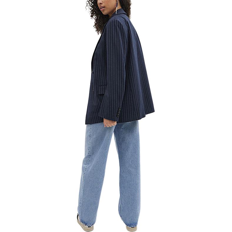 Shop (Women) COACH SS24  Striped Double-Breasted Blazer Navy Blue. CN472-NVWT