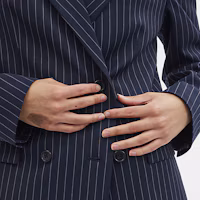 Purchase (Women) COACH SS24 Striped Double-Breasted Blazer Navy Blue. CN472-NVWT