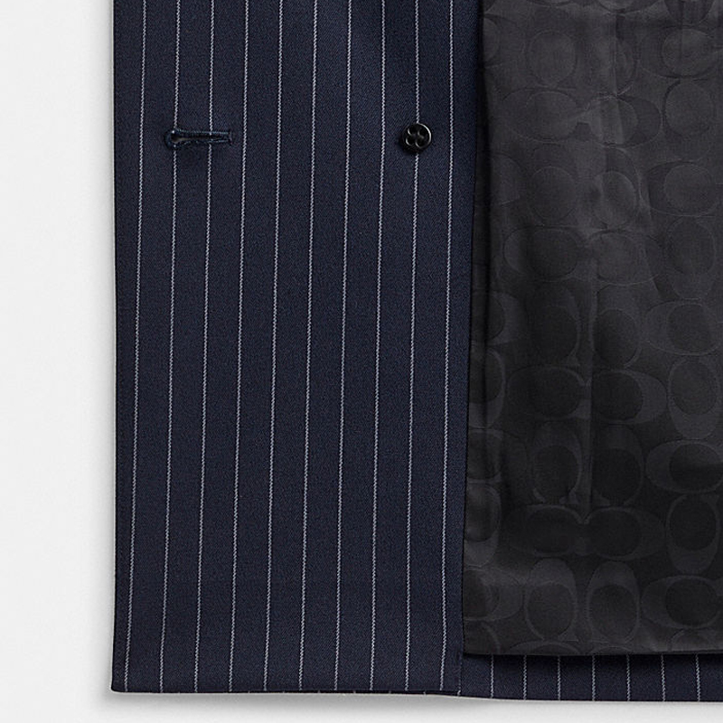 Details for (Women) COACH SS24  Striped Double-Breasted Blazer Navy Blue. CN472-NVWT