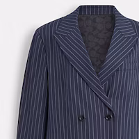Sizing (Women) COACH SS24 Striped Double-Breasted Blazer Navy Blue. CN472-NVWT