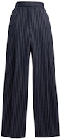 (Women) COACH SS24 Striped Pleated Wide-Leg Pants Navy Blue CN484-NVWT (Women) COACH SS24 Striped Pleated Wide-Leg Pants Navy Blue CN484-NVWT