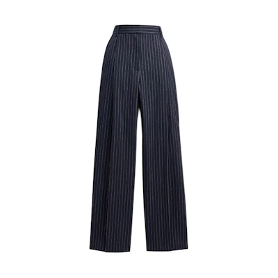 (Women) COACH SS24 Striped Pleated Wide-Leg Pants Navy Blue CN484-NVWT