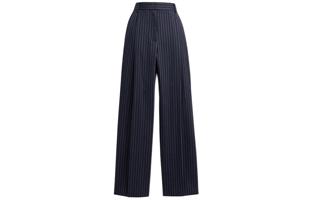 Order (W) コーチ SS24 ストライプ プリーツ ワイドレッグパンツ ネイビーブルー CN484-NVWT