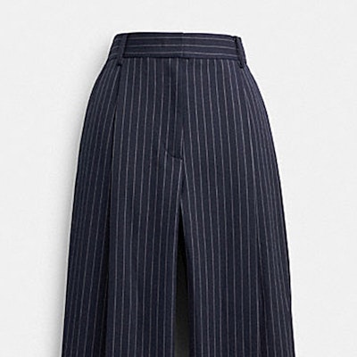 (W) コーチ SS24 ストライプ プリーツ ワイドレッグパンツ ネイビーブルー CN484-NVWT Shop (W) コーチ SS24 ストライプ プリーツ ワイドレッグパンツ ネイビーブルー CN484-NVWT