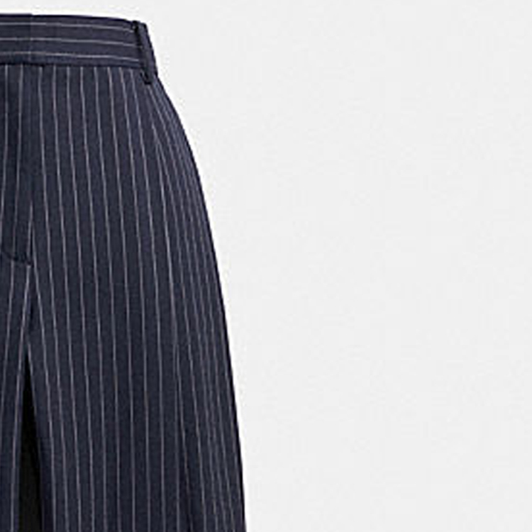 Purchase (W) コーチ SS24 ストライプ プリーツ ワイドレッグパンツ ネイビーブルー CN484-NVWT
