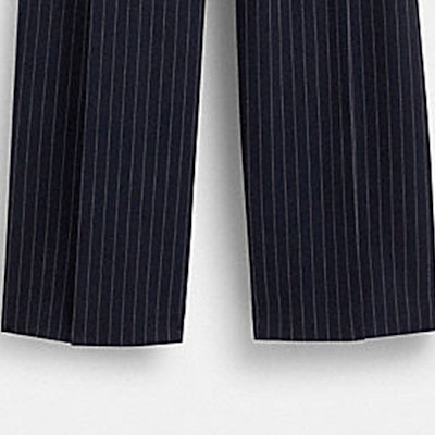 (W) コーチ SS24 ストライプ プリーツ ワイドレッグパンツ ネイビーブルー CN484-NVWT Details for (W) コーチ SS24 ストライプ プリーツ ワイドレッグパンツ ネイビーブルー CN484-NVWT